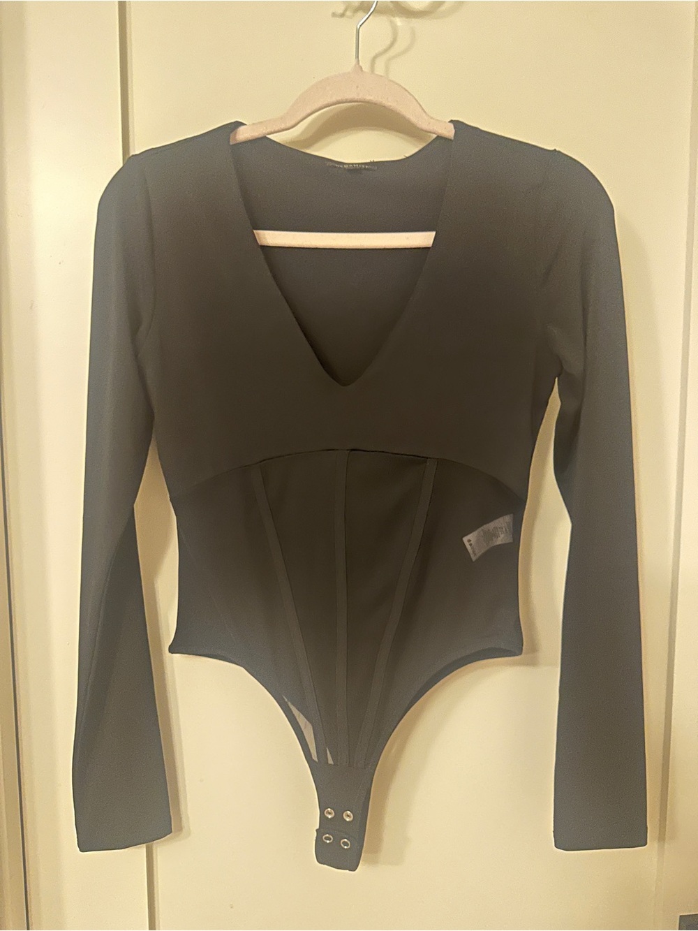 Dynamite Black Long-Sleeve V-Neck Corset Bodysuit - Picture 1 of 4